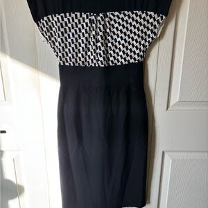 White House Black Market Geometric Black and White Midi Dress